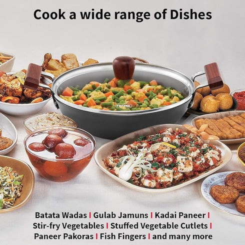 Hawkins Futura Hard Anodised Fish Fry Kadhai 26 cm Diameter 2.5 L with Lid (AFFK25G)