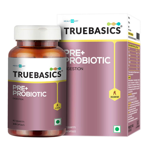 TrueBasics Pre Probiotics For Digestion and Gut Health with 75 mg Prebiotics 30 capsules