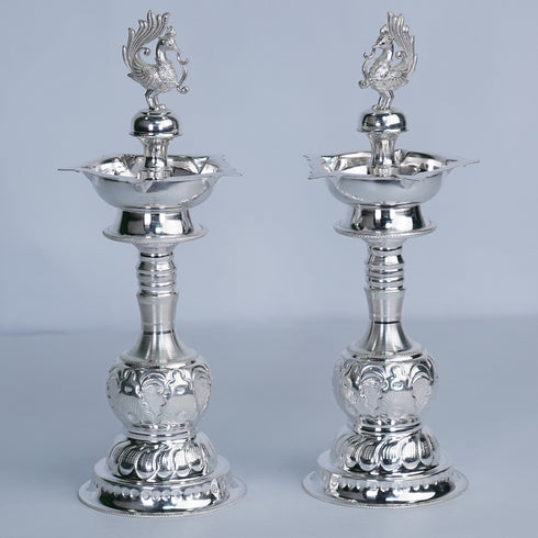 Pure Silver Peacock Design Lamp Stand Pair 276g
