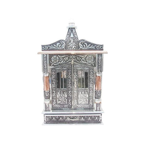 Handcrafted Wooden Pooja Mandir With Aluminium And Copper Plating