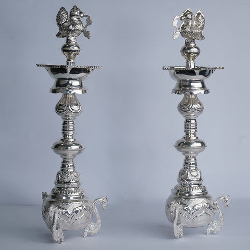 Pure Silver Peacock Design Deepam Stand 1143g