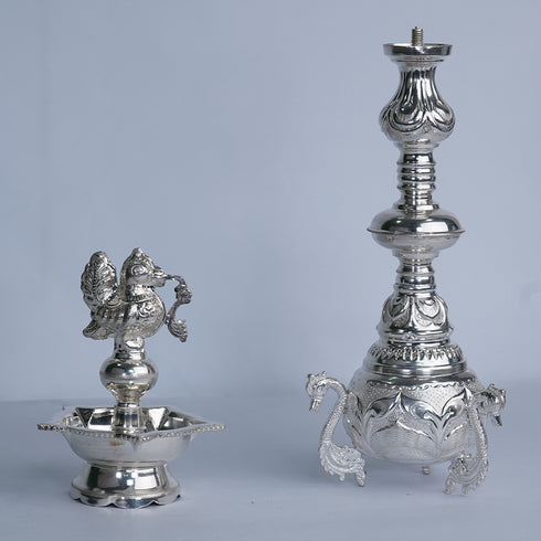 Pure Silver Peacock Design Deepam Stand 1143g
