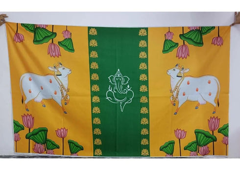 Indian Pooja Backdrop Cloth/Wedding Decor/Ganesha /Pichwai Cow/Pooja decor/Party Events/Decoration/Fabric 3D printing/Kolam Pooja Print
