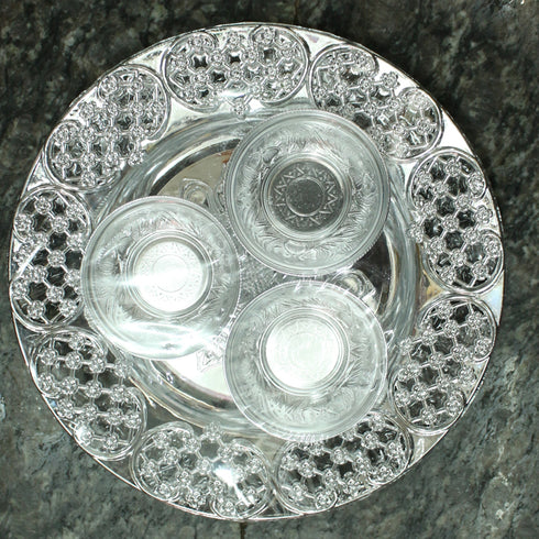 Silver Coated Plastic Plate With 3 Small Bowls