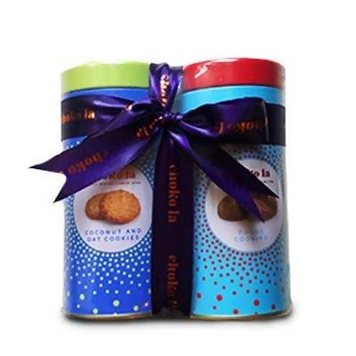 Choko La Egg less Cookies Gifting Hamper Coconut & Oat | Fudge Tin Set