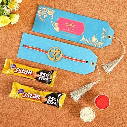 Ethnic Om Metal Rakhi & Cadbury 5 Star Chocolates