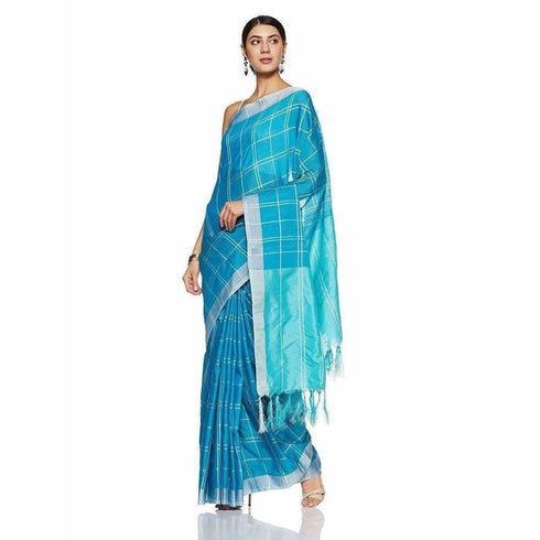 Linen Checks Saree With Blouse Piece