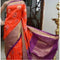 Pochampally Ikkat Silk Orange Color Saree With Purple Color Border