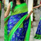 Pochampally Ikkat Silk Blue Color Saree With Parrot Green Color Border