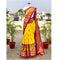 Pochampally Ikkat Silk Yellow Color Saree With Maroon Color Border