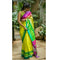 Pochampally Ikkat Silk Lemon Yellow Color Saree With Green And Pink Color Border