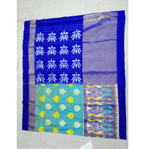 Pochampally Ikkat Silk Sky Blue Color Saree With Blue Color Border