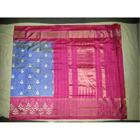 Pochampally Ikkat Silk Violet Color Saree With Pink Color Border
