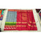 Pochampally Ikkat Silk Ash Color Saree With Red Color Border