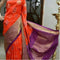 Pochampally Ikkat Silk Orange Color Saree With Purple Color Border T1