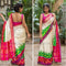 Pochampally Ikkat Silk Cream Color Saree With Pink Color Border T1