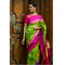 Pochampally Ikkat Silk Green Color Saree With Pink Color Border