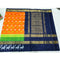 Pochampally Ikkat Silk Orange Color Saree With Navy Blue Color Border