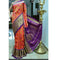 Pochampally Ikkat Silk Orange Color Saree With Purple Color Border T2