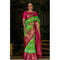 Pochampally Ikkat Silk Parrot Green Color Saree With Blue Color Border T1