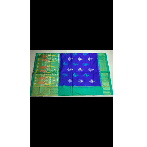 Pochampally Ikkat Silk Blue Color Saree With Green Color Border