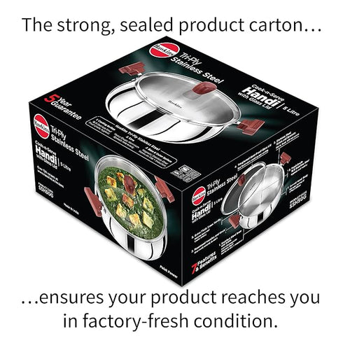 Hawkins TriPly Stainless Steel Cook n Serve Handi with Glass Lid 5 L (SSH50G)