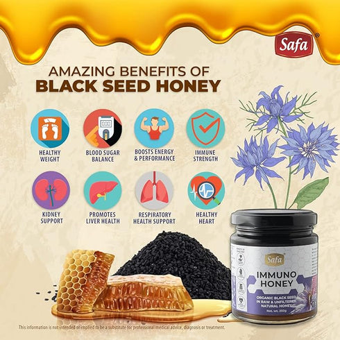 Safa Black Seed Honey Immune Booster Organic Honey Raw Unprocessed