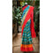 Pochampally Ikkat Silk Green Color Saree With Red Color Border