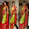 Pochampally Ikkat Silk Parrot Green Color Saree With Red Color Border