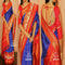Pochampally Ikkat Silk Violet Color Saree With Red Color Border