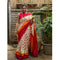 Pochampally Ikkat Silk White Color Saree With Pink And Yellow Color Border