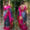 Pochampally Ikkat Silk Ash Color Saree With Pink Color Border