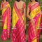 Pochampally Ikkat Silk Yellow Color Saree Pink Color Border