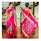 Pochampally Ikkat Silk Cement Color Saree With Pink Color Border