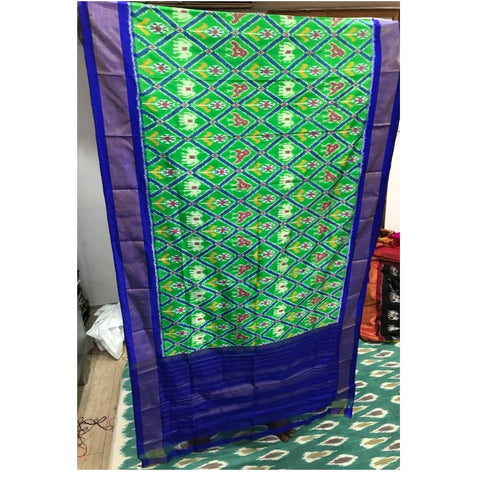 Pochampally Green Color With Blue Border Dupatta
