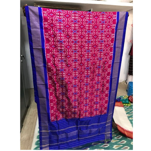Pochampally Pink Color With Blue Border Dupatta
