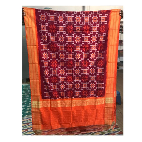Pochampally Maroon Color Dupatta With Orange Border