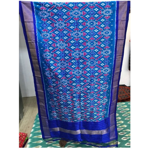 Pochampally Light Blue Color Dupatta With Dark Blue Border