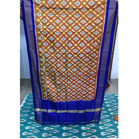 Pochampally Brown Color Dupatta Blue Border With Design