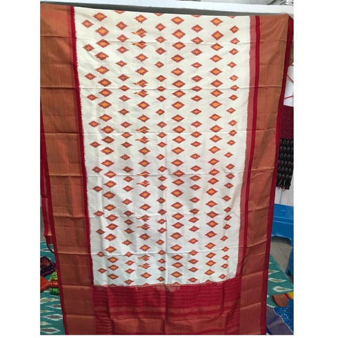Pochampally White And Pink Color Dupatta With Border