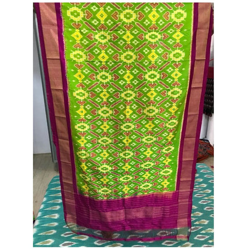Pochampally Light Green And Dark Pink Color Combination Dupatta