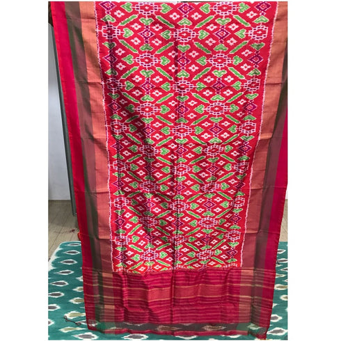Pochampally Design Pink Color Dupatta With Plain Border