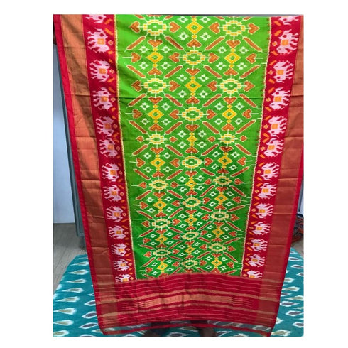 Pochampally Parrot Green Color With Pink Border Dupatta