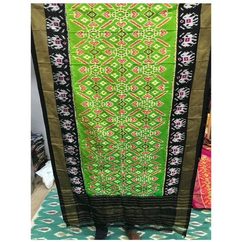 Pochampally Parrot Green And Black Color Dupatta