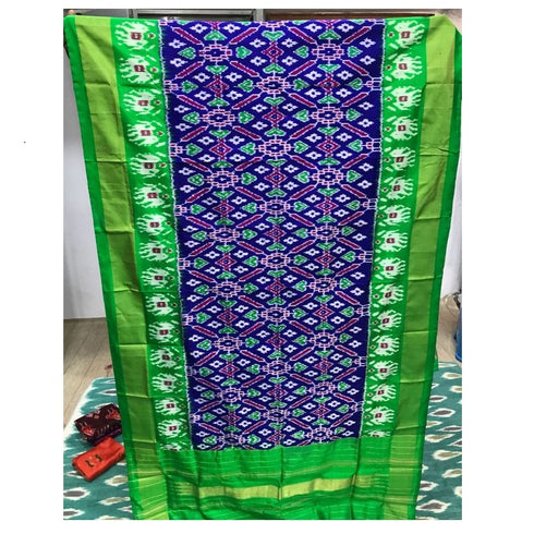 Pochampally Dark Blue, and Parrot Green Border Dupatta