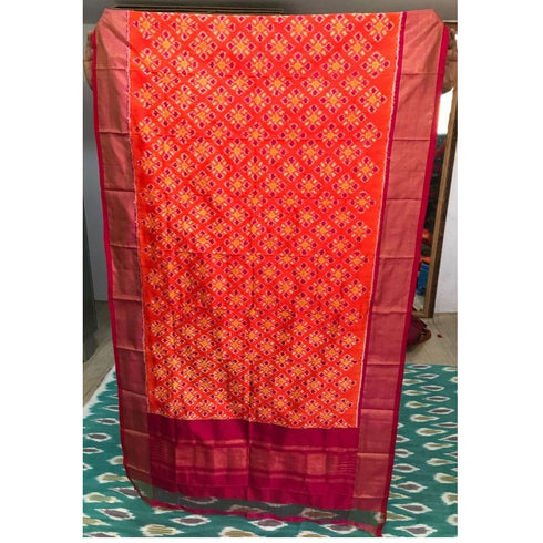 Pochampally Orange And Dark Pink Dupatta