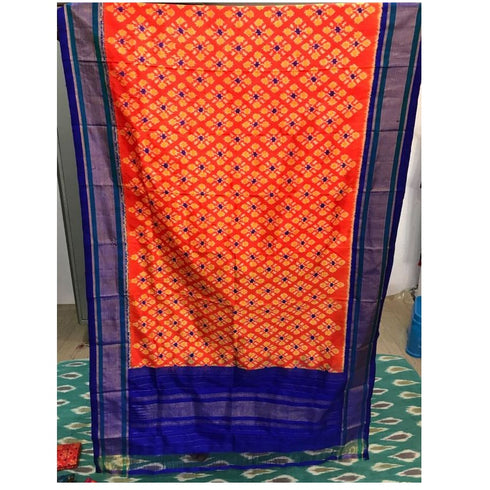 Pochampally Orange And Dark Blue Dupatta