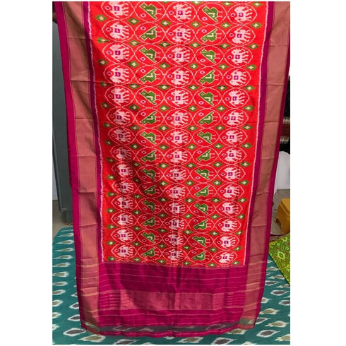 Pochampally Orange And Dark Pink Combination Dupatta