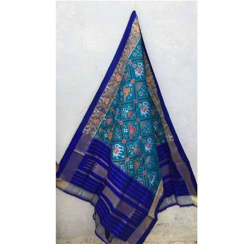Pochampally Ikkat Light Blue, and Dark Blue Border Dupatta