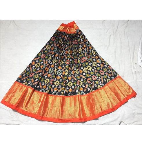 Pochampally Ikkat Black Lehenga With Red Border